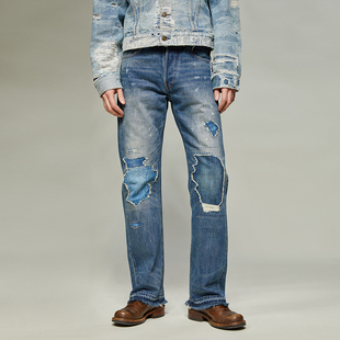 【年底清货】 嬉皮士 内华达破坏 古布刺子 重度做旧水洗 牛仔裤