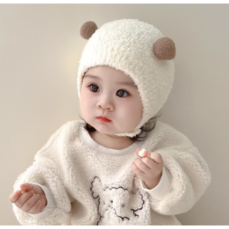 婴儿帽子春夏款宝宝套头帽冬季男宝女宝保暖护耳帽儿童可爱毛绒帽