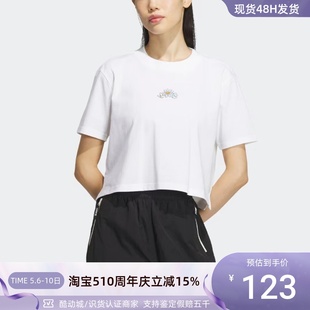 T恤衫 IK8642 阿迪达斯三叶草女子花卉印花圆领短袖 Adidas IK8641