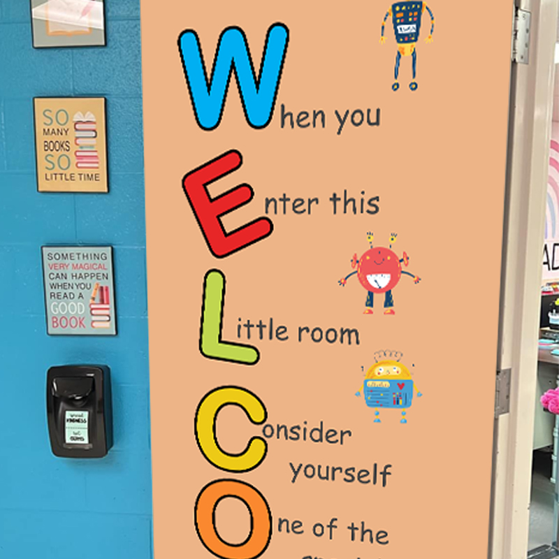英语教室门壁纸 英文绘本阅读装饰欢迎门贴 classroom stickers