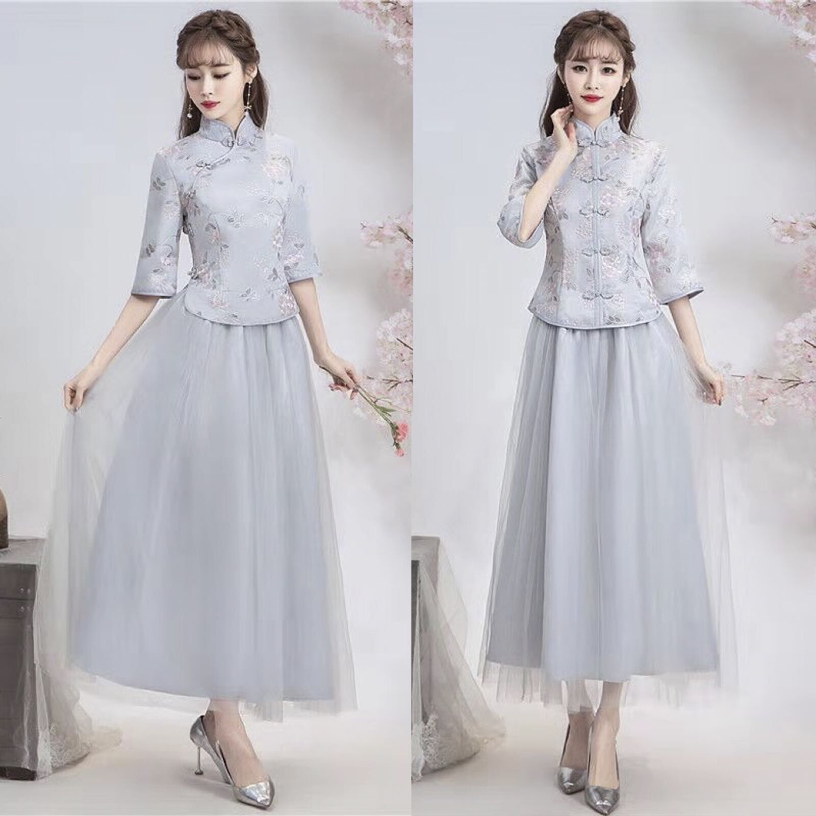 2020秋冬季长款伴娘服伴娘团伴娘礼服中式伴娘服长袖可穿打底