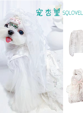 宠杏里狗狗婚纱礼服雪纺蛋糕裙头纱结婚衣服BB夹玛尔济斯宠物服饰