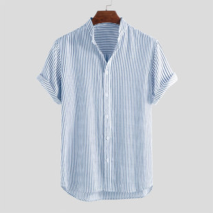 short sleeved size Men shirt plus Striped collar 4XL stand