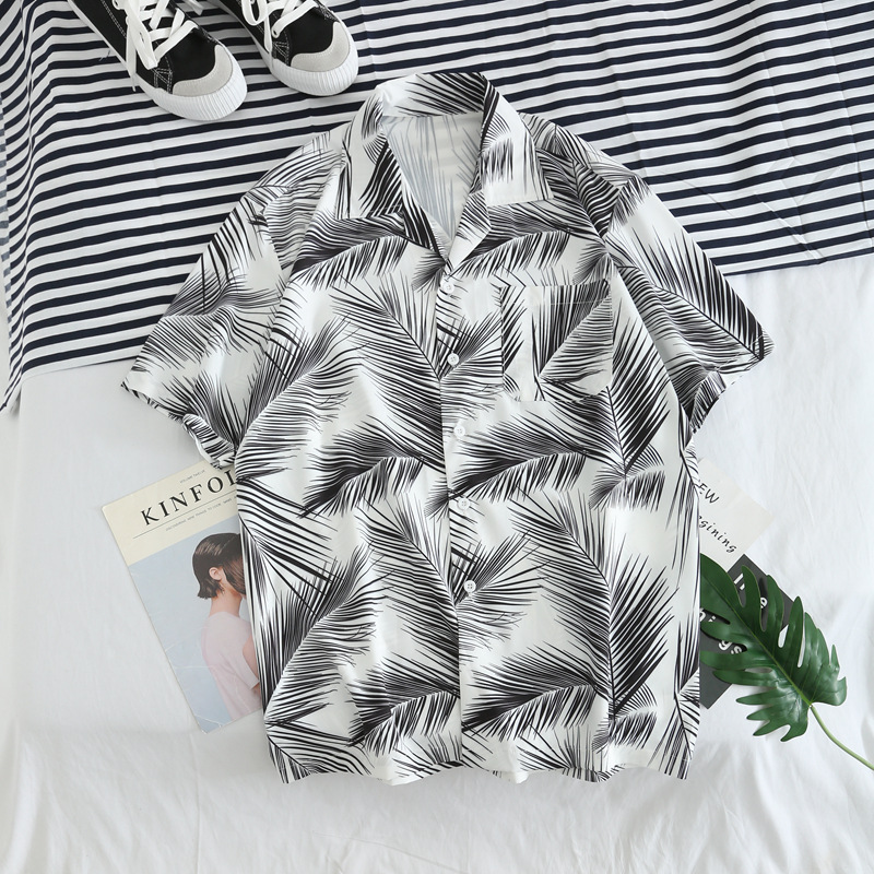 thumbnail for Young men's striped loose casual shirt Japanese short shirt