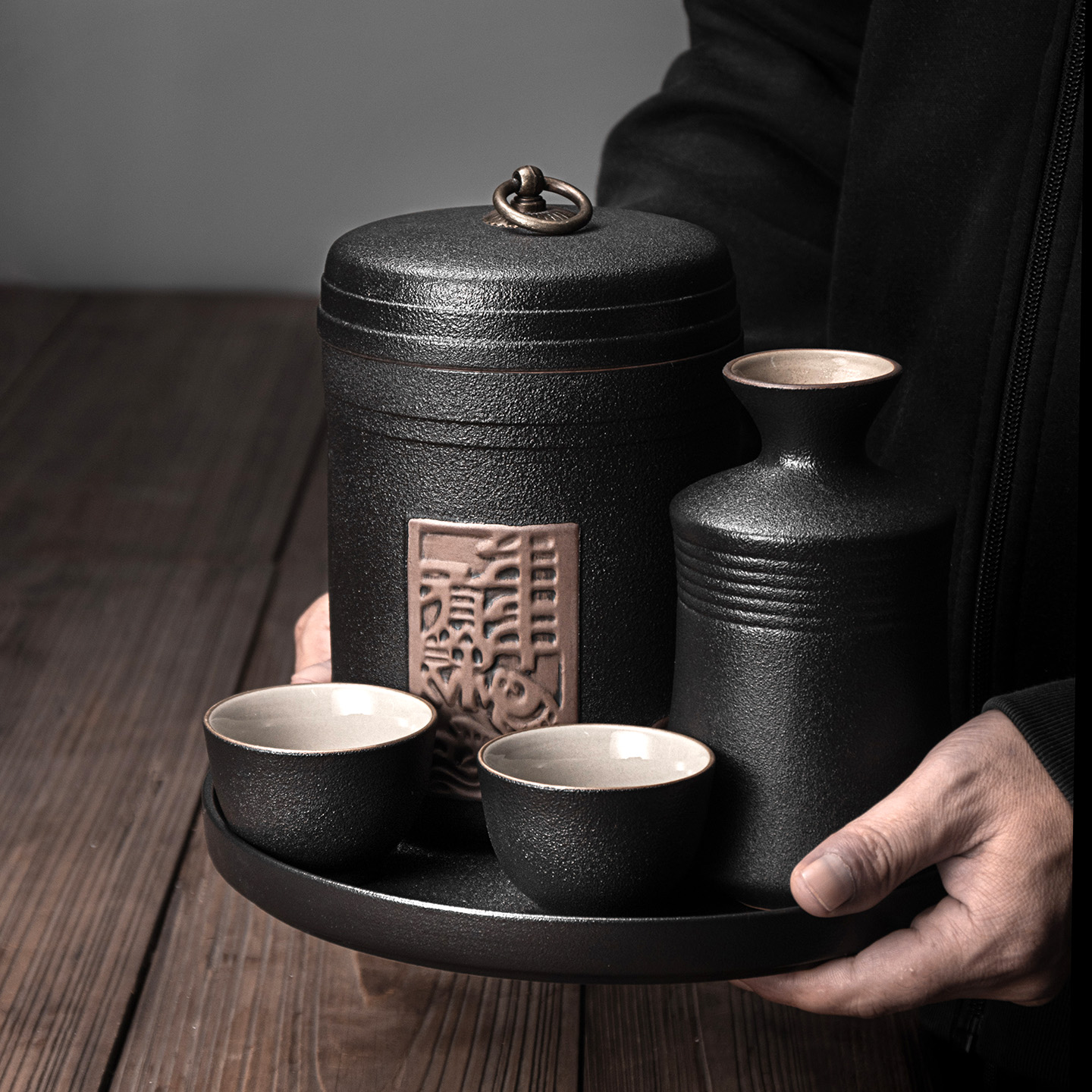 复古粗陶温酒器套装年年有余象卜