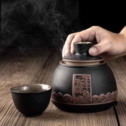 陶瓷温酒器烫酒壶家用年年有余老式仿古酒具套装白酒杯加热温酒壶