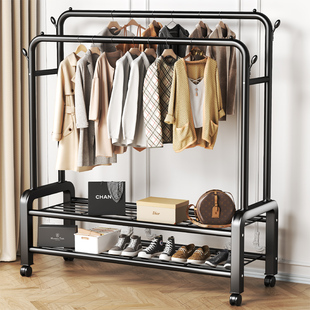 晾衣架落地家用卧室挂衣架宿舍室内双杆双层晒衣服架子简易凉衣杆