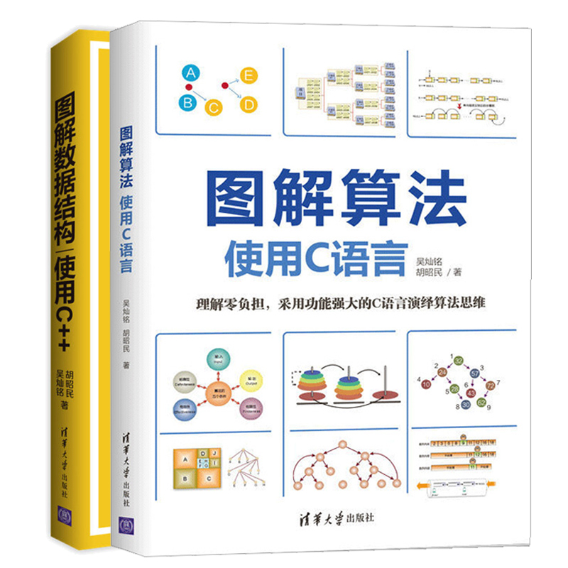 图解算法 使用C语言+图解数据结构 使用C++  2册 c语言程序设计教材 算法导论数据结构软件硬件开发书使用C++语言算法编程教程书籍