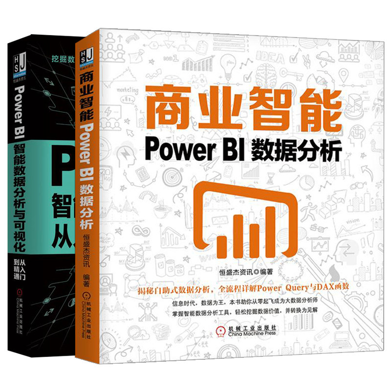商业智能Power BI数据分析+Power BI智能数据分析与可视化从入门到精通 共2本数据可视化数据分析技术 Power BI销售财务行业应用书