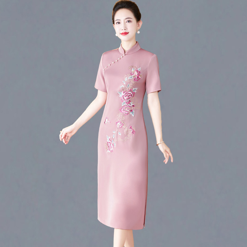 2024夏装高端喜婆婆婚宴装时尚妈妈婚礼服改良旗袍连衣裙平时可穿