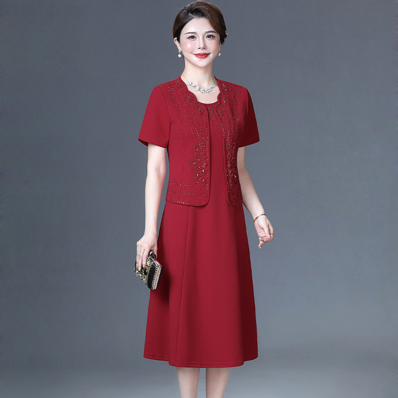 高端喜婆婆婚宴装两件套时尚洋气年轻妈妈婚礼服小个子连衣裙大码