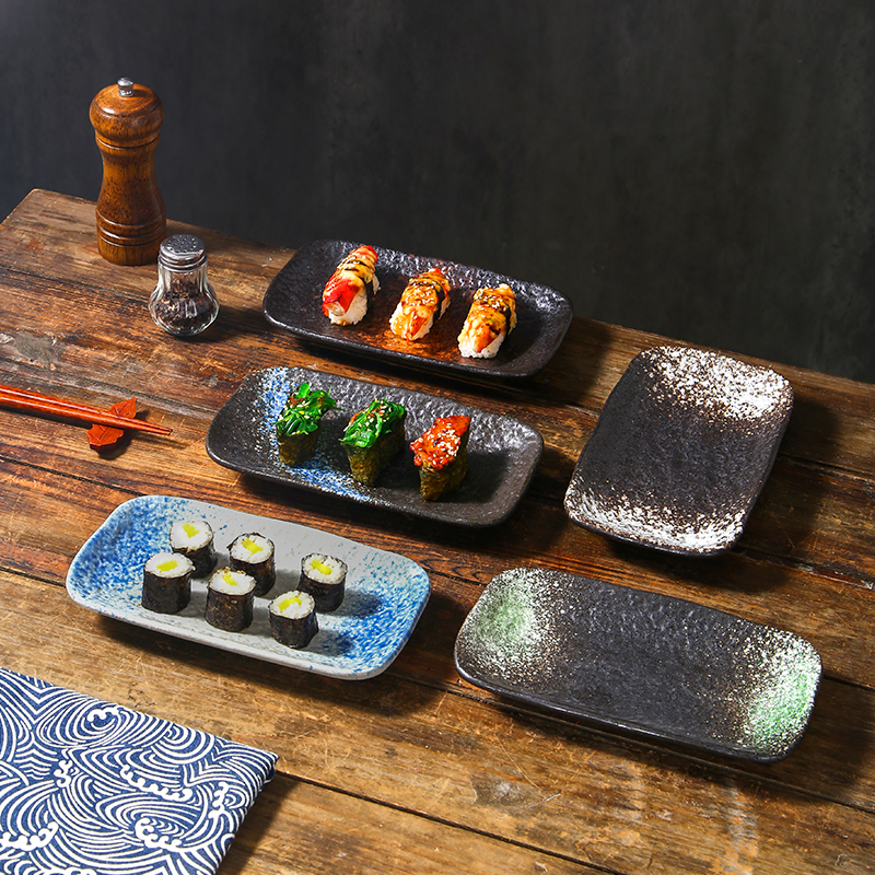 日式长方盘子 家用点心平盘寿司料理盘商用陶瓷餐具创意8寸石纹盘