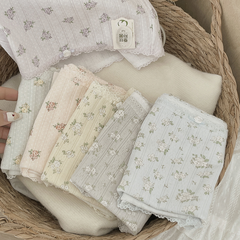 高颜值韩式碎花！棉质内裤女中高腰包臀舒适蕾丝边桑蚕丝抑菌底档