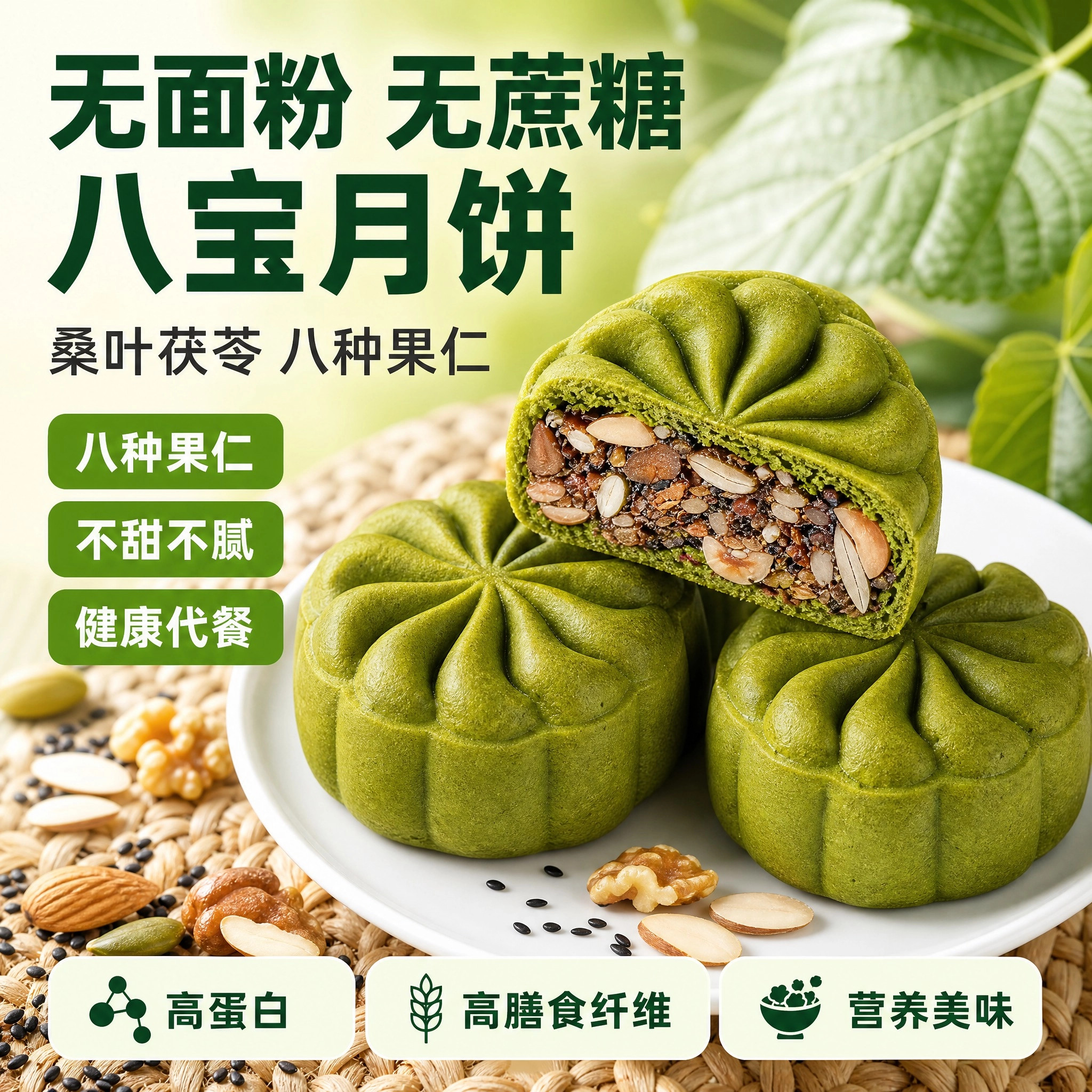 【顺丰包邮】天悦纯素桑叶茯苓八宝中秋月饼无蛋奶手工五仁佛家