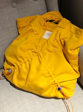 黄色紫色大容量托特包女 柔软棉服料轻便通勤单肩包学生上课书包