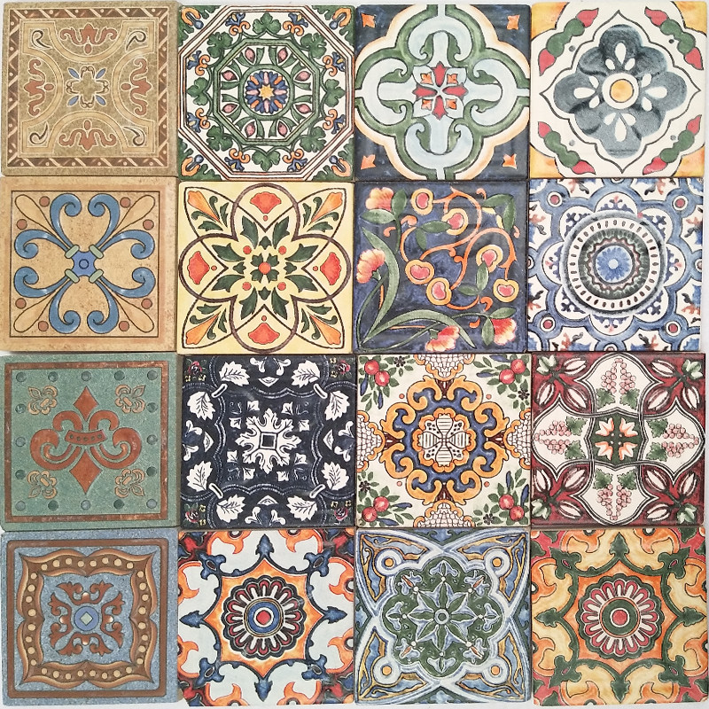 78×78mm仿古瓷砖花片厨房卫生间腰线客厅阳台地砖角花角砖80×80