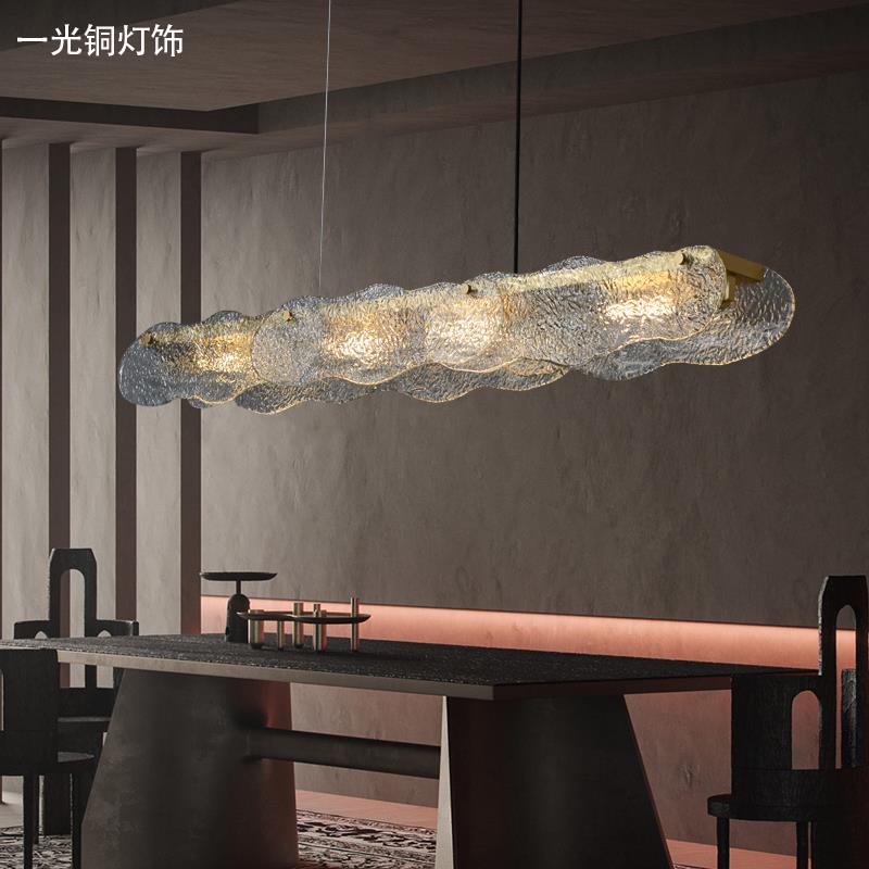 工厂直销新款简约全铜长条餐厅吊北欧现代岛台书房玻璃设计师个性