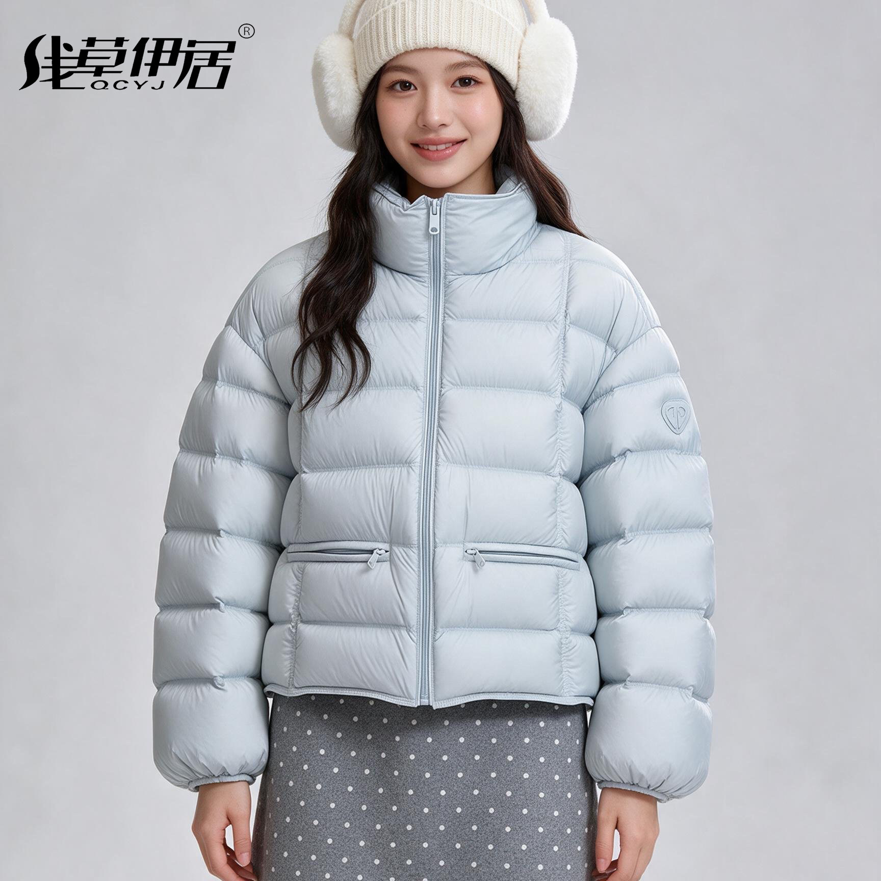 秋冬短款立领加厚面包羽绒服女