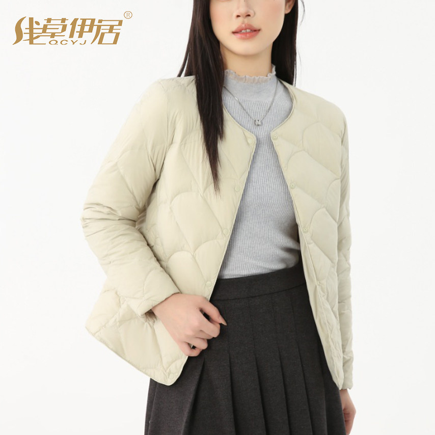 秋冬轻薄短款内胆羽绒服女圆领