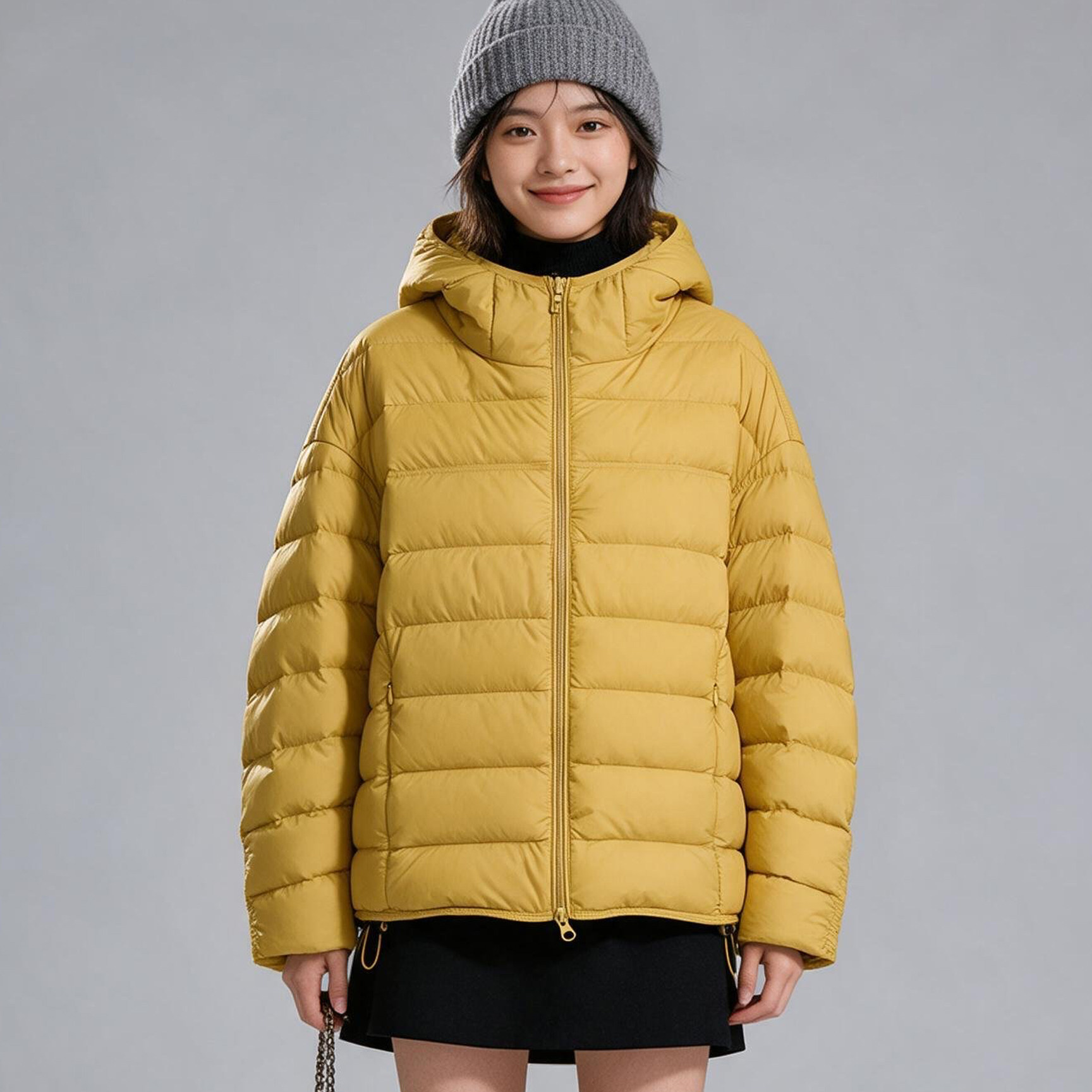 秋冬轻薄连帽短款排骨羽绒服女款