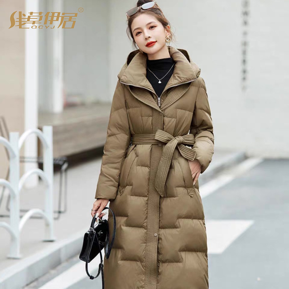冬季女过膝连帽加厚显瘦羽绒服