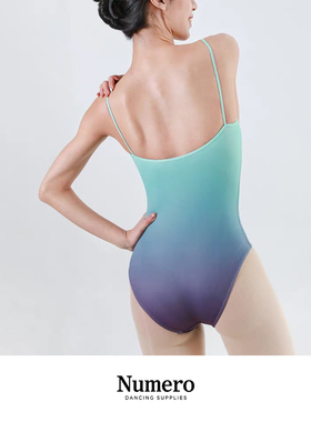 Numero纽漫芭蕾渐变印花显瘦练功高胯吊带连体服成人女导师形体服