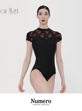 WearMoi进口芭蕾体服空中瑜珈短袖背心舞蹈练功服印花网纱体操服