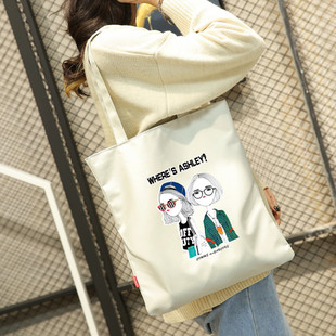 韩版 补习袋购物袋A4收纳手提文件袋背包购物袋 单肩包森女简约百搭学院风手提单肩包简约文艺男女学生通用时尚