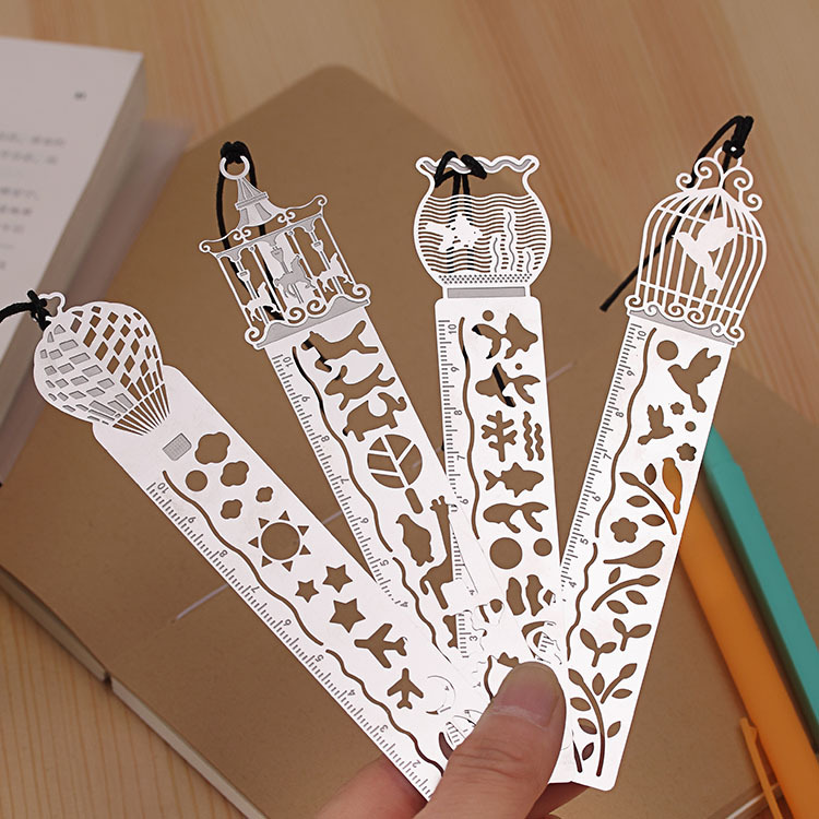 热气球卡通10cm直尺书签 精致镂空古典金属尺子书签古风文创学生可爱