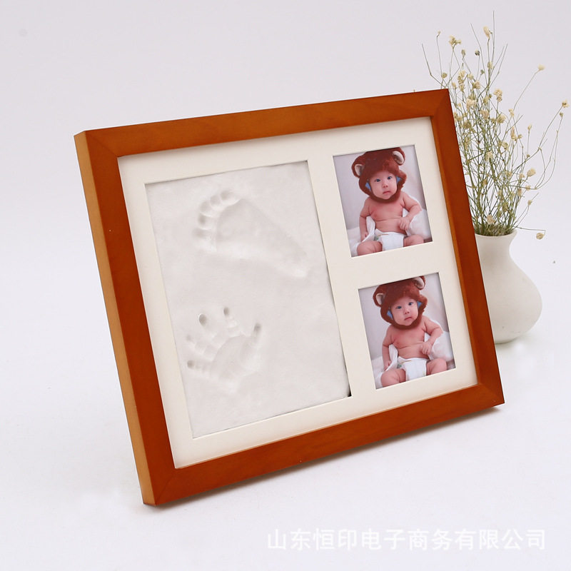 宝宝手脚印泥婴儿礼品diy新生儿实木相框宝宝出生纪念厂家批发