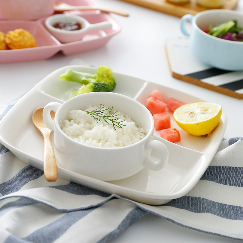 创意儿童餐盘餐具分格盘 陶瓷饭盘小孩幼儿园早餐盘子碗早教家用
