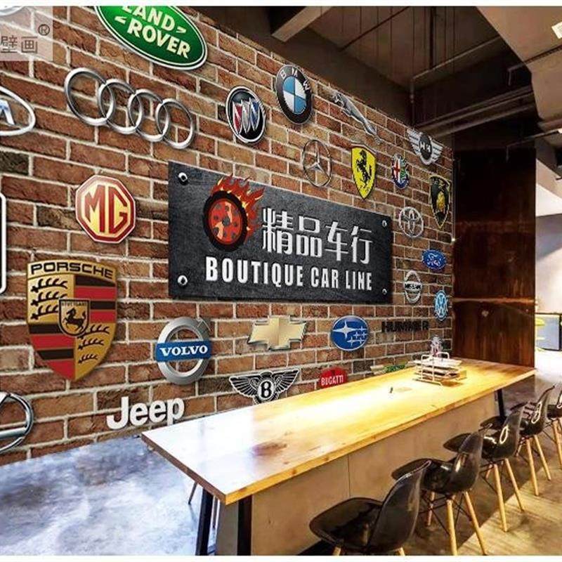 汽贸二手车行办公室背景墙纸汽车标志LOGO壁纸汽修维修美容店壁画
