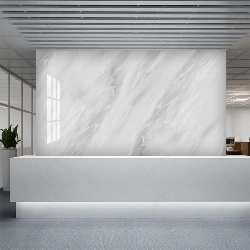 仿大理石纹象牙白亮面墙布公司前台形象墙logo壁纸直播背景墙纸