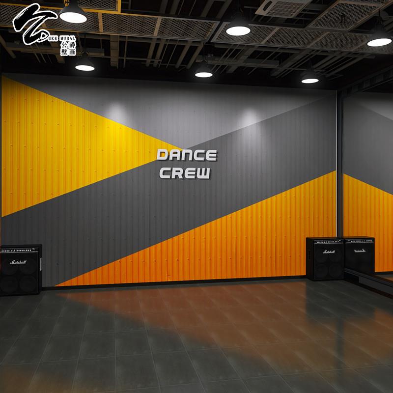 3D集装箱墙纸工业风街舞房舞蹈教室墙布搏击馆健身房前台logo壁纸
