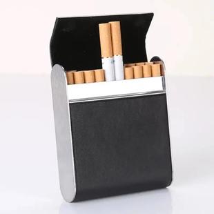 高档烟盒20支装 个性 订制免费刻字创意皮质金属磁吸香於烟夹 男士