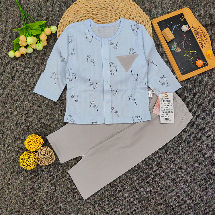 包邮婴儿内衣套装夏季款对开襟男女童纯棉提花汗布宝宝空调服睡衣