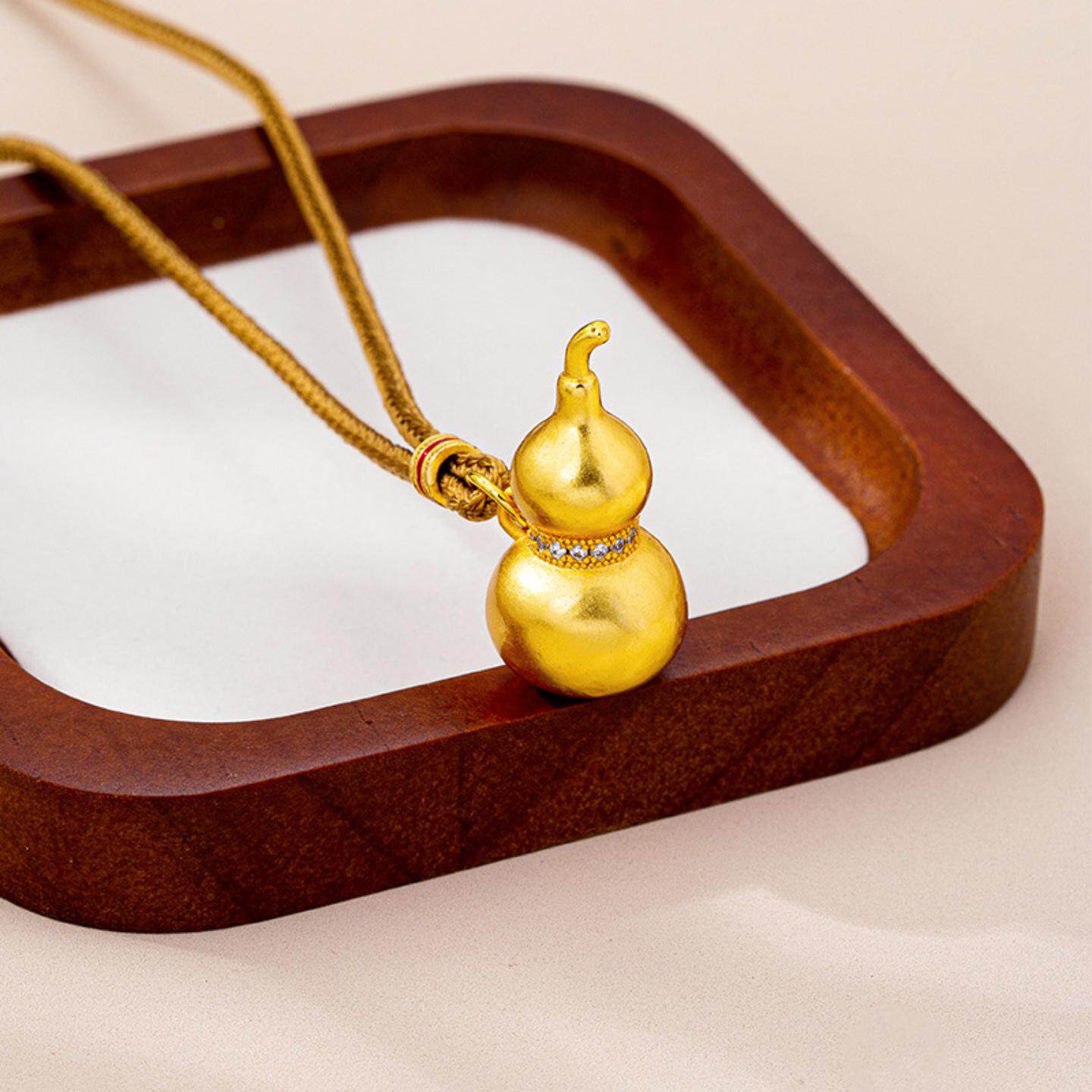 复古越南沙金葫芦项链国潮镶锆福禄男女款吊坠百搭长款毛衣链饰品