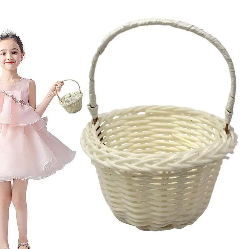 Hand Made Wicker Flower Basket Portable Handle Party Wedding