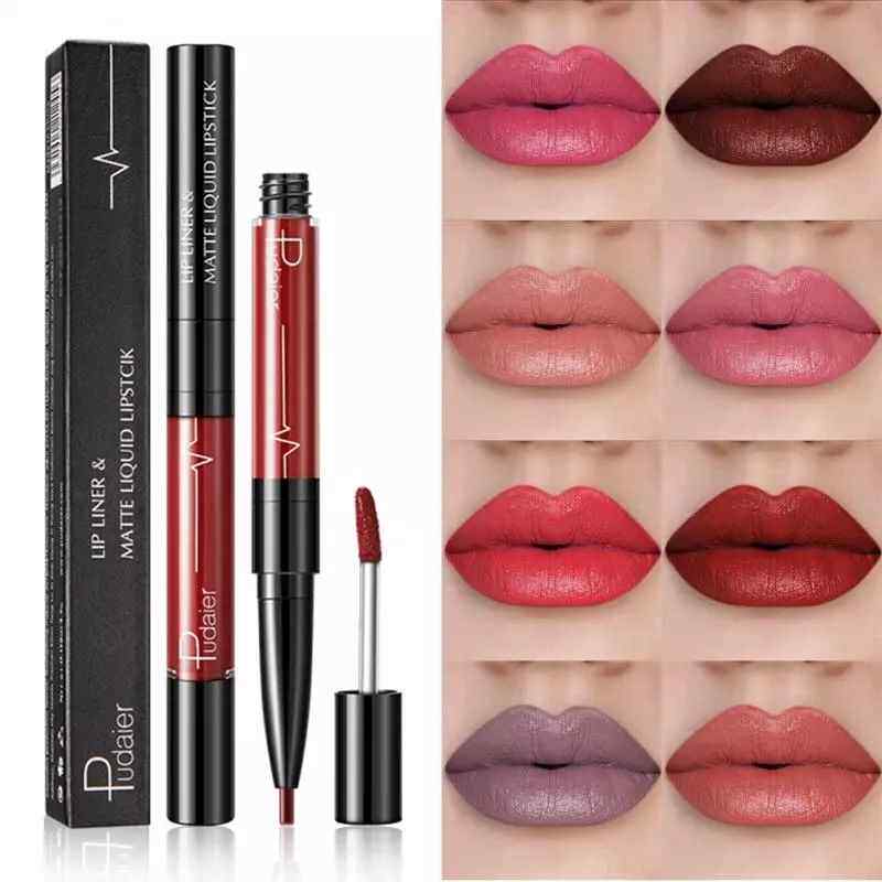 Dual-end Matte Lipstick 2 In 1 Lipstick Lip Gloss Lip Liner_虎窝淘