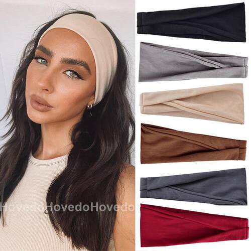 Women Solid Color Elastic Hair Bands Yoga Headband Fashion T