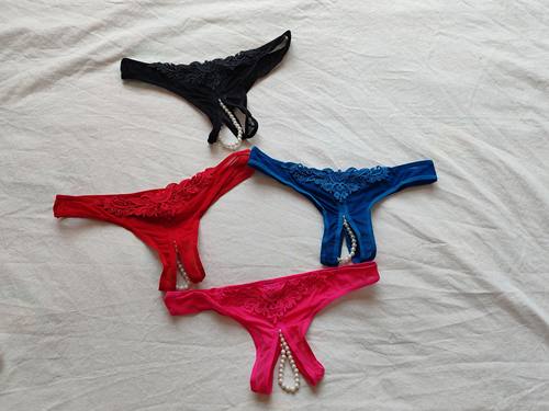 D44-14女式性感蕾丝丁字裤内裤T裤开裆带珠子中低腰欧美T-back裤