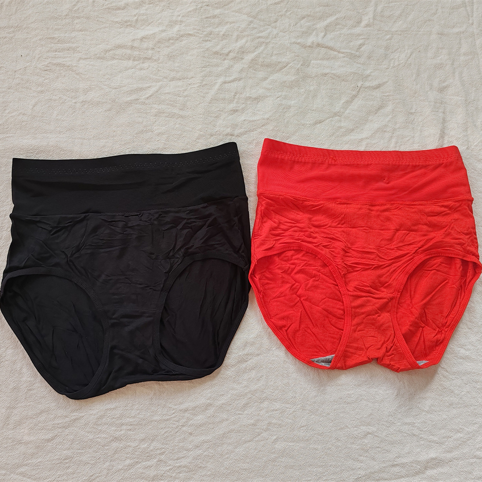 D32-12女式薄款中高腰收腹包臀三角内裤粘纤底裤少女学生大红色