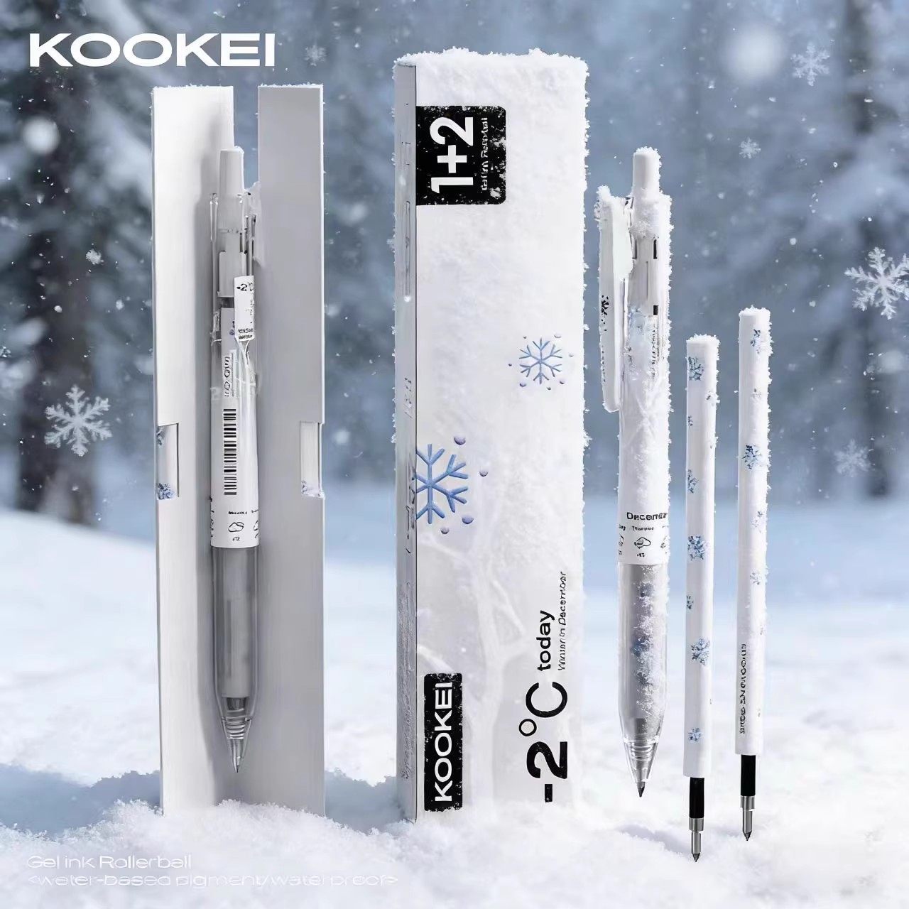KOOKEI冬雪中性笔1+2量贩装 季节气候精美图案按动式水笔0.5mm学生考试刷题速干黑笔天气限量款大容量笔芯,文具电教/文化用品/商务用品,中性笔,淘宝优惠券,粉丝福利购,淘宝优惠卷