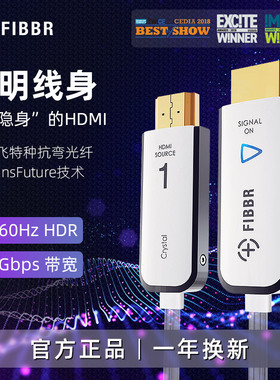 FIBBR光纤hdmi2.0高清线加长线4K显示器电视电脑连接线白色透明款