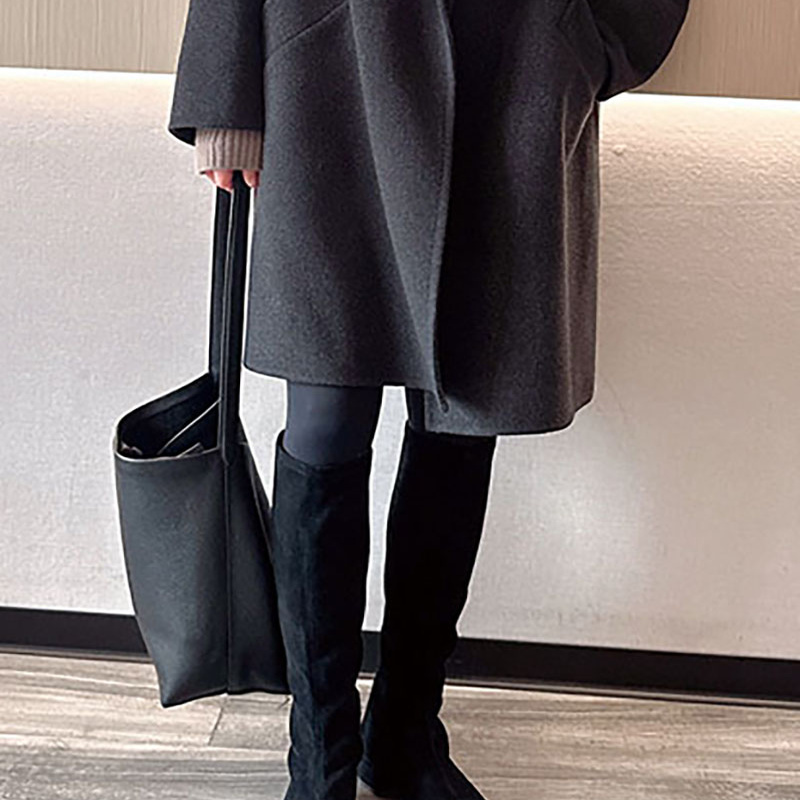 羊皮方头粗跟内增高瘦瘦靴骑士靴