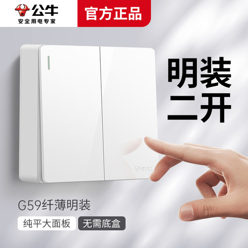 公牛明装二开双控面板