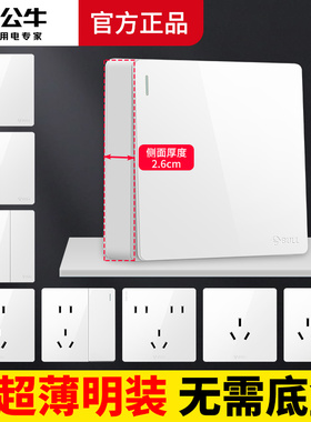 公牛超薄明装电灯开关面板按钮一开双开二开三开四开单控家用g59