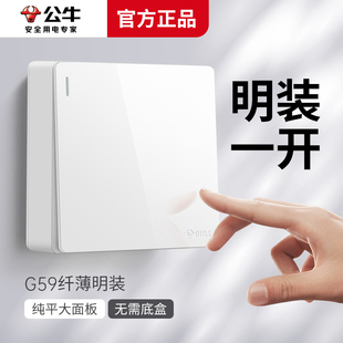 公牛一开单控开关明装墙壁面板1开单开双控多控家用86型双联电灯
