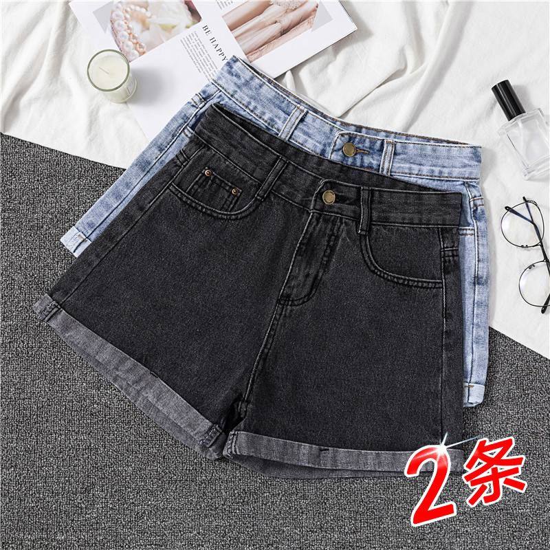 买一送一牛仔短裤女2022年新款夏季薄款高腰a字超显瘦热裤子潮
