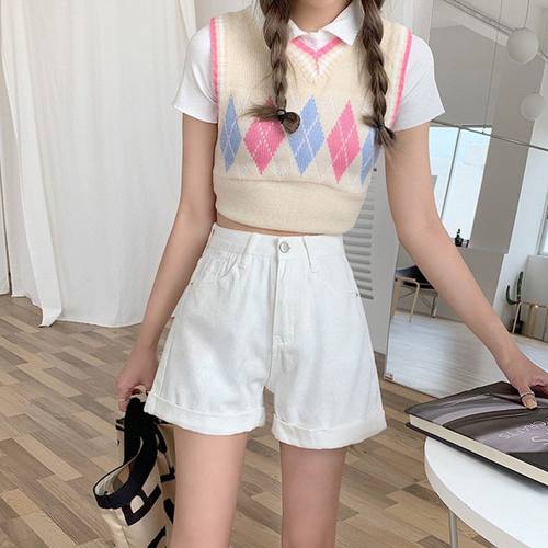 白色高腰设计感牛仔短裤女装2023年新款宽松显瘦辣妹a字阔腿热裤